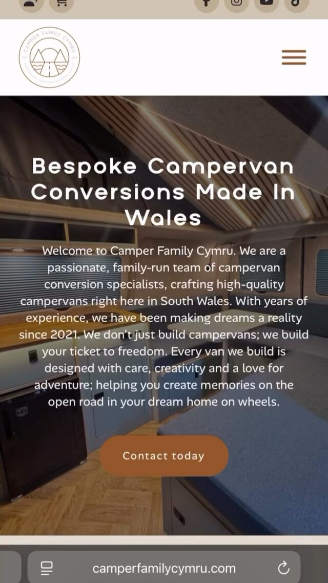 🚐💻New website now live💻🚐

www.camperfamilycymru.com 

Check out our new website with all you need to know about our services and conversion packages. Get in touch via our contact page or DM us on socials. Let’s build some dreams!

#campervanconversion #supportsmallbusiness #madeinwales